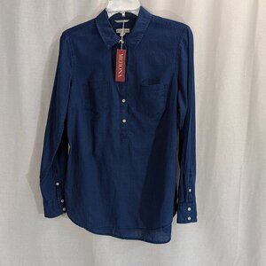 NWT Merona Size Medium Chambray Half-Button Blouse
